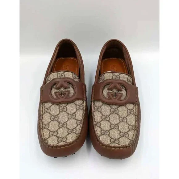 Gucci Men’s Interlocking G Supreme Driver Calfskin Loafers Brown Sugar UK9 73014 - Picture 2 of 12